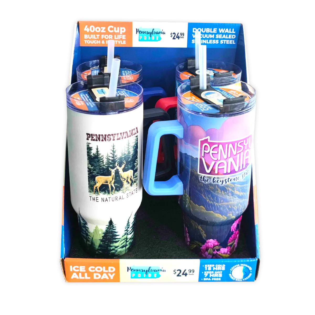 40 oz Stainless-Steel Insulated Printed Cup Pennsylvania Floor Display - 12 Pieces Per Retail Ready Display 88559 ROUGHNECK