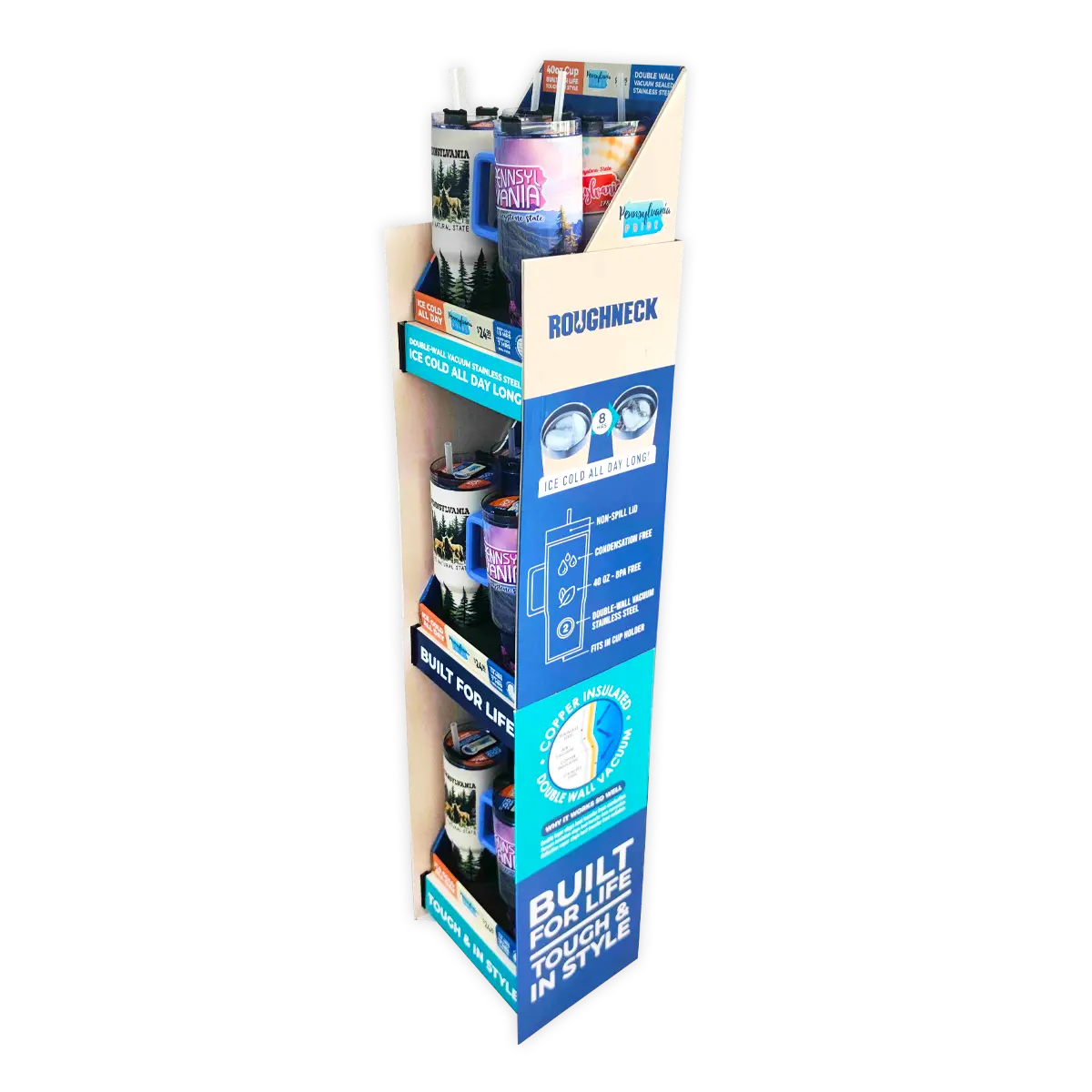 40 oz Stainless-Steel Insulated Printed Cup Pennsylvania Floor Display - 12 Pieces Per Retail Ready Display 88559 ROUGHNECK