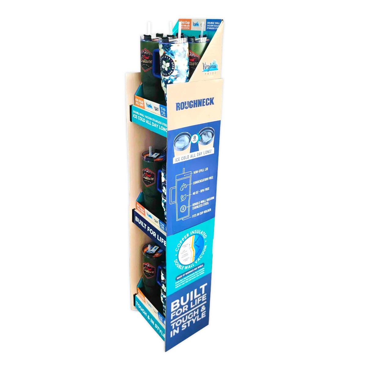 40 oz Stainless-Steel Insulated Printed Cup Virginia Floor Display - 12 Pieces Per Retail Ready Display 88561 ROUGHNECK
