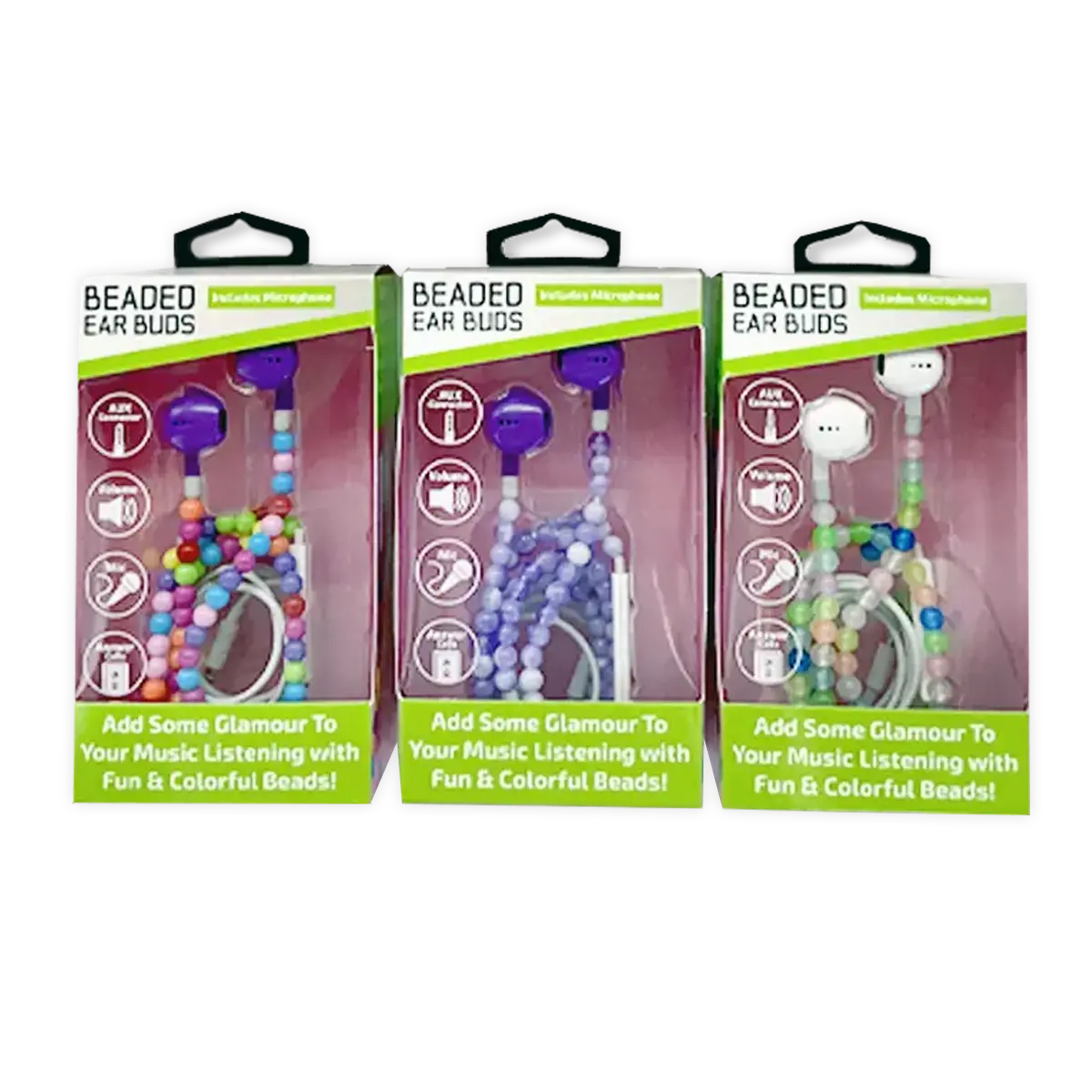 Beaded Earbuds Assortment USB-C / Aux - 6 Pieces Per Retail Ready Display 88569 GADGET GEAR