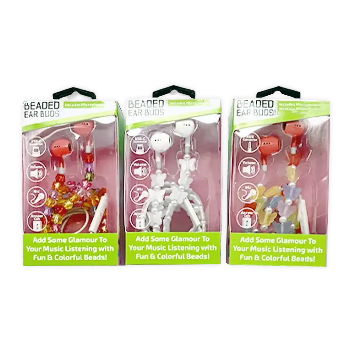 Beaded Earbuds Assortment USB-C / Aux - 6 Pieces Per Retail Ready Display 88569 GADGET GEAR