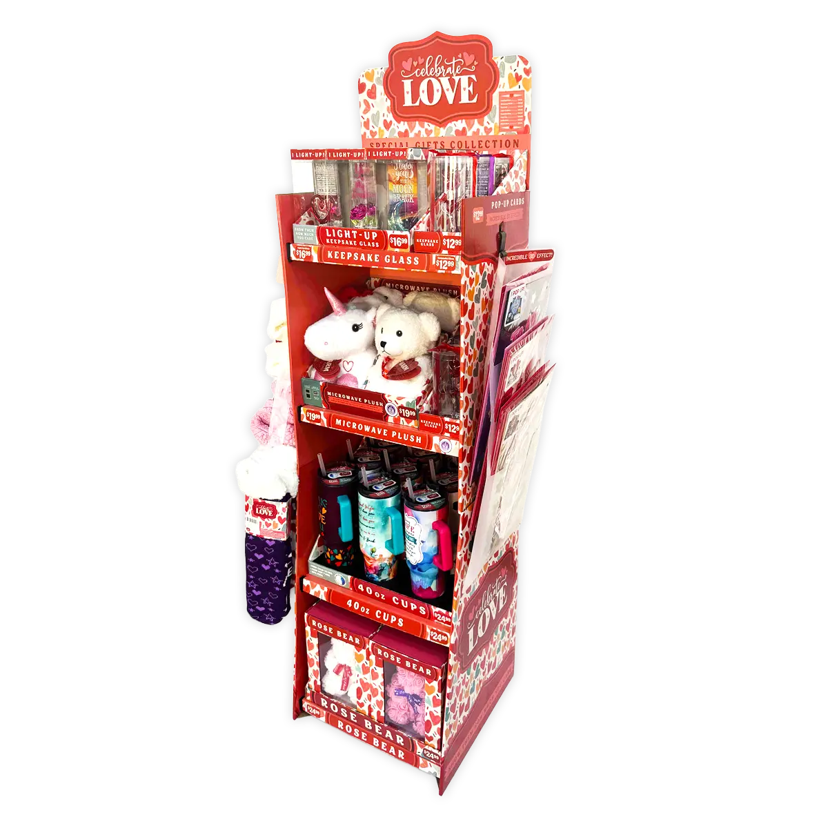 Valentine's Day Glass and Gift Assortment Floor Display - 57 Pieces Per Retail Ready Display 88574 KIPP BROTHERS