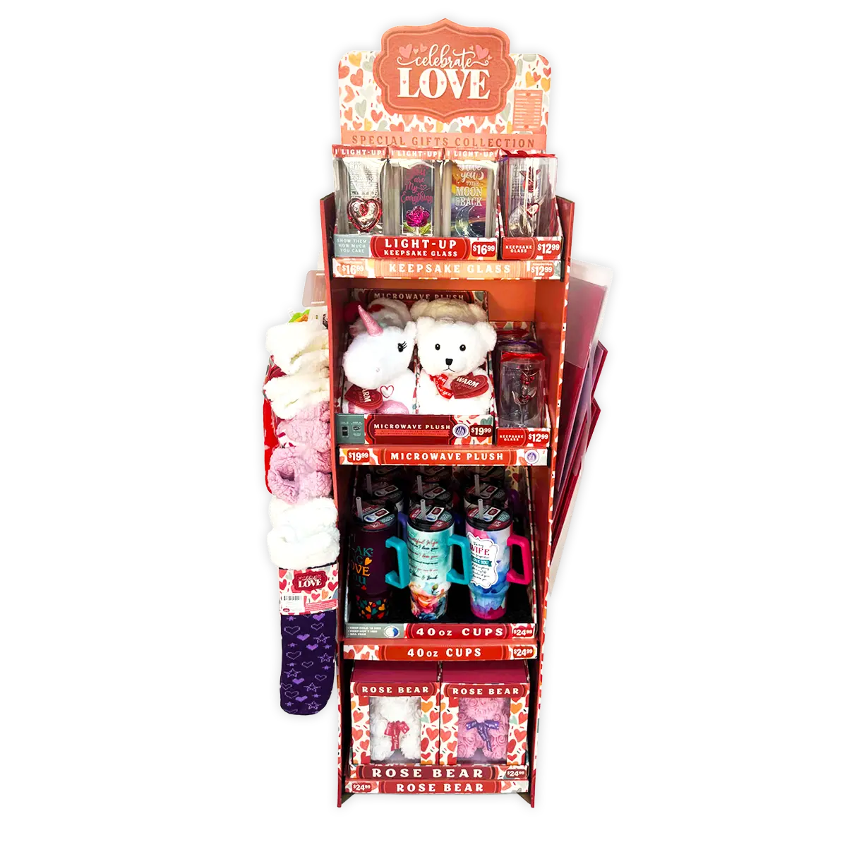 Valentine's Day Glass and Gift Assortment Floor Display - 57 Pieces Per Retail Ready Display 88574 KIPP BROTHERS