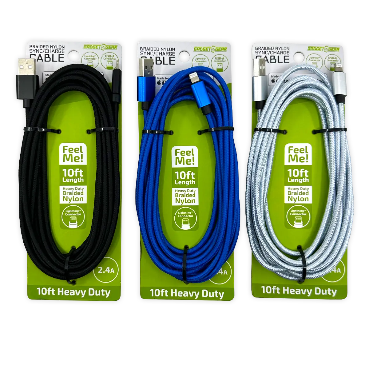 Charging Cable Wing Rack Assortment 10FT - 10 Pieces Per Pack 88584 GADGET GEAR