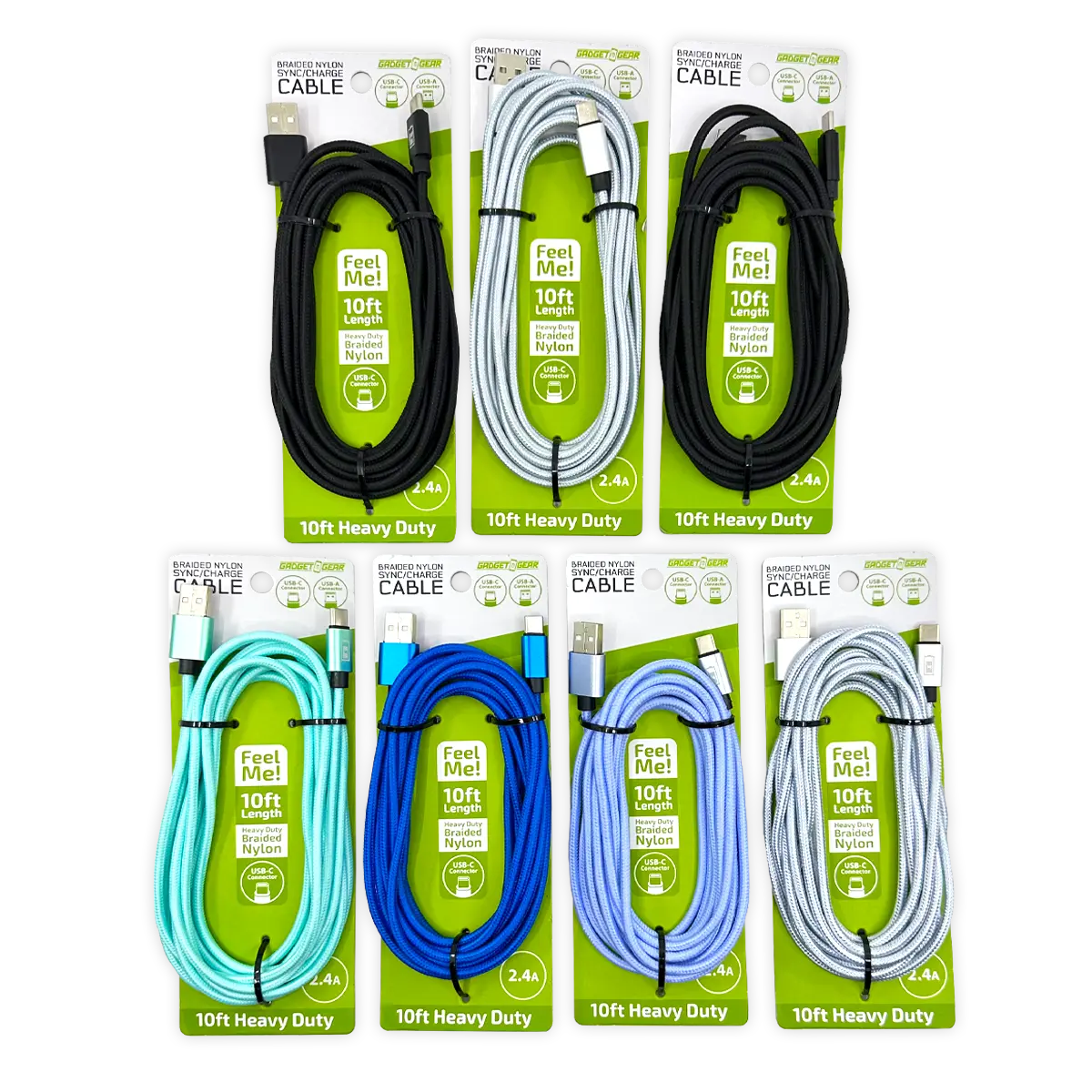 Charging Cable Wing Rack Assortment 10FT - 10 Pieces Per Pack 88584 GADGET GEAR