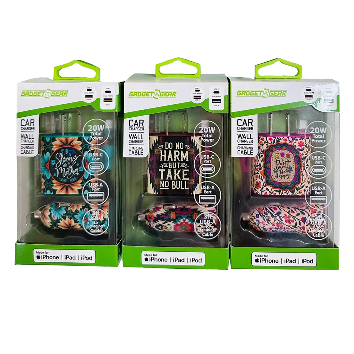 Charging Tech Set USB-C / Lightning Cable Assortment 3FT 20 Watts - 6 Pieces Per Retail Ready Display 88601 GADGET GEAR