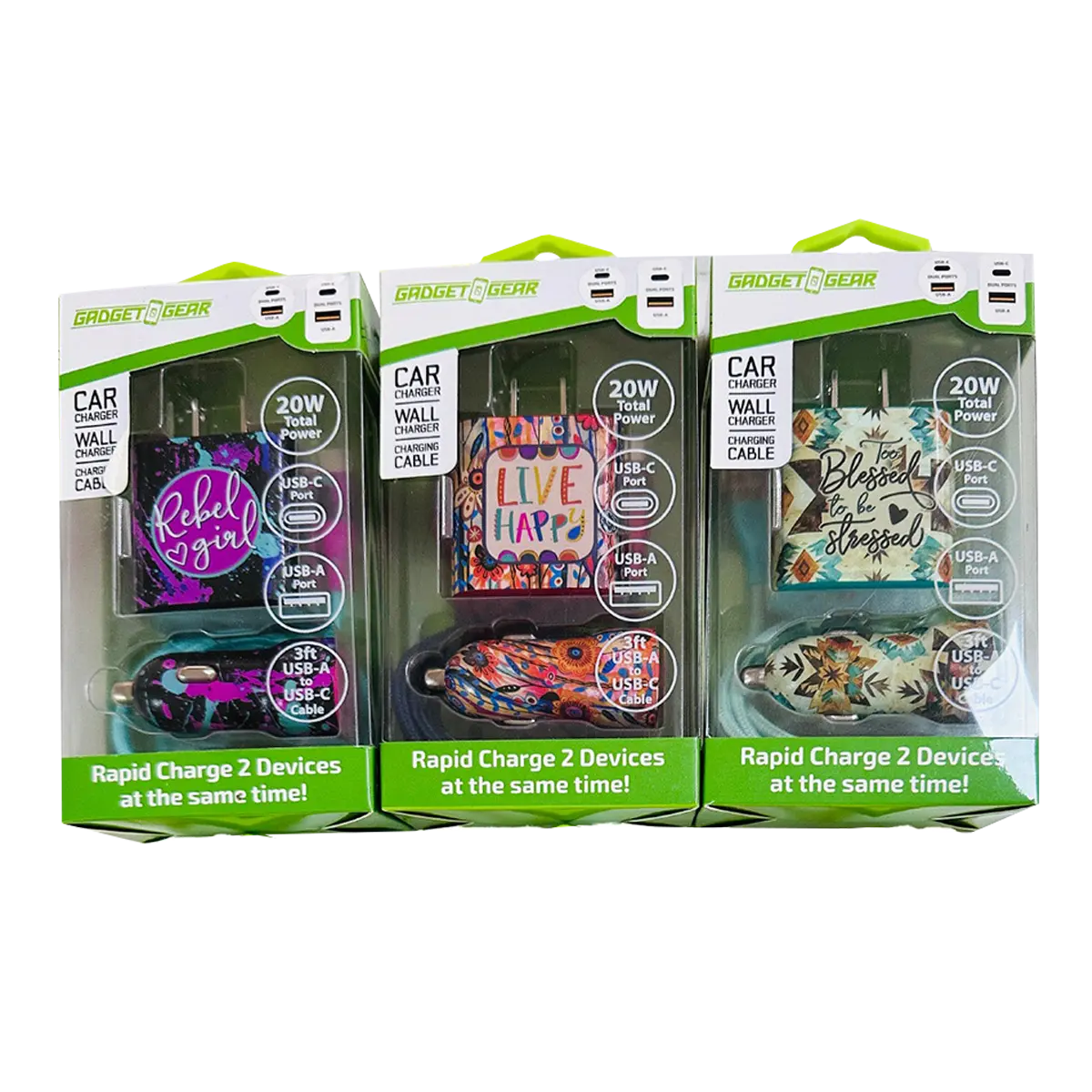 Charging Tech Set USB-C / Lightning Cable Assortment 3FT 20 Watts - 6 Pieces Per Retail Ready Display 88601 GADGET GEAR