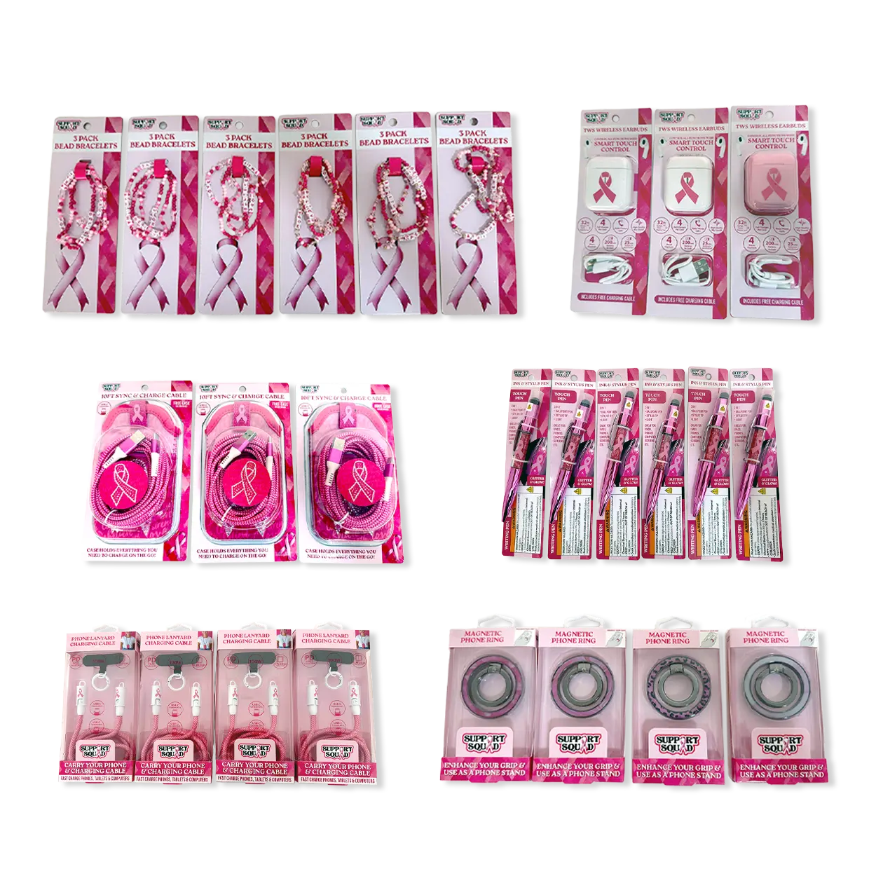 Breast Cancer Awareness Pink Support Squad Assortment Floor Display - 50 Pieces Per Retail Ready Display 88609 NOVELTY INC