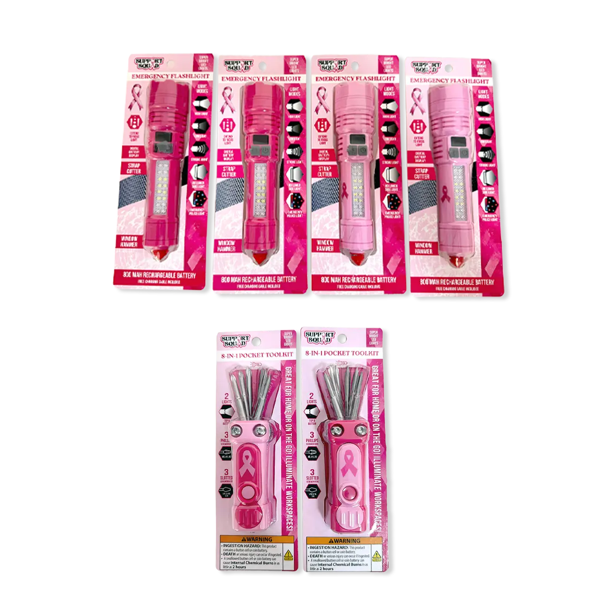Breast Cancer Awareness Pink Support Squad Assortment Floor Display - 50 Pieces Per Retail Ready Display 88609 NOVELTY INC