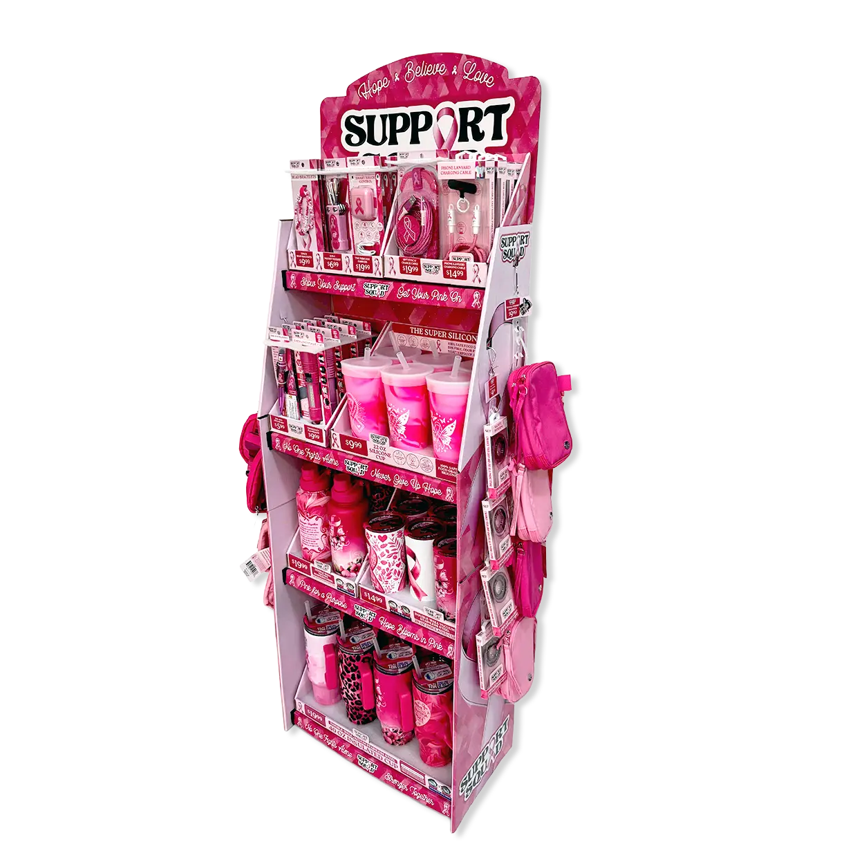 Breast Cancer Awareness Pink Support Squad Assortment Floor Display - 68 Pieces Per Retail Ready Display 88607 NOVELTY INC