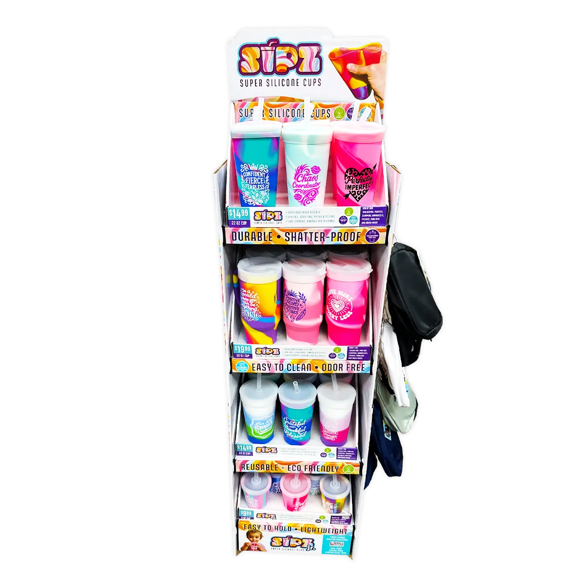 Silicone Cup Drinkware Assortment Floor Display - 32 Pieces Per Retail Ready Display 88608 NOVELTY INC