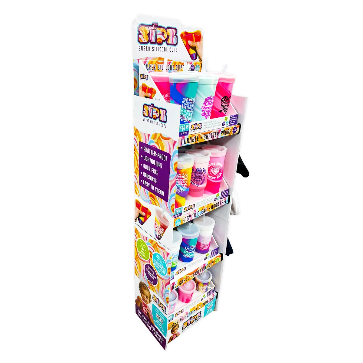 Silicone Cup Drinkware Assortment Floor Display - 32 Pieces Per Retail Ready Display 88608 NOVELTY INC