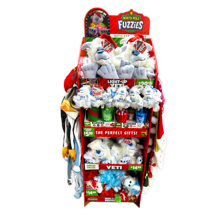 North Pole Fuzzies Yeti Gift Assortment Floor Display - 60 Pieces Per Retail Ready Display Kit 88612 NOVELTY INC