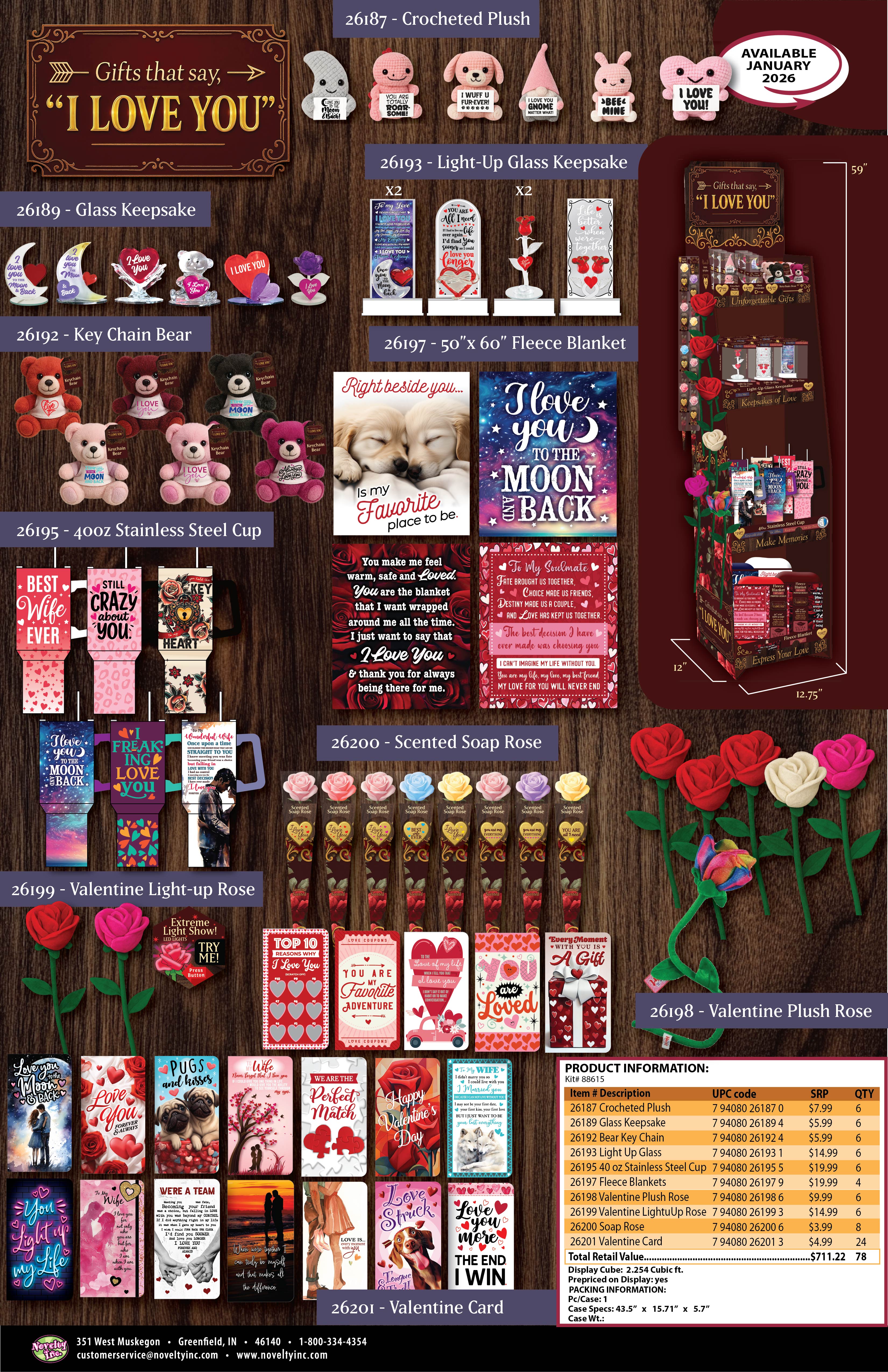 Valentines Day Rose Plush and Gift Assortment Floor Display - 78 Pieces Per Retail Ready Display Kit 88615 NOVELTY INC