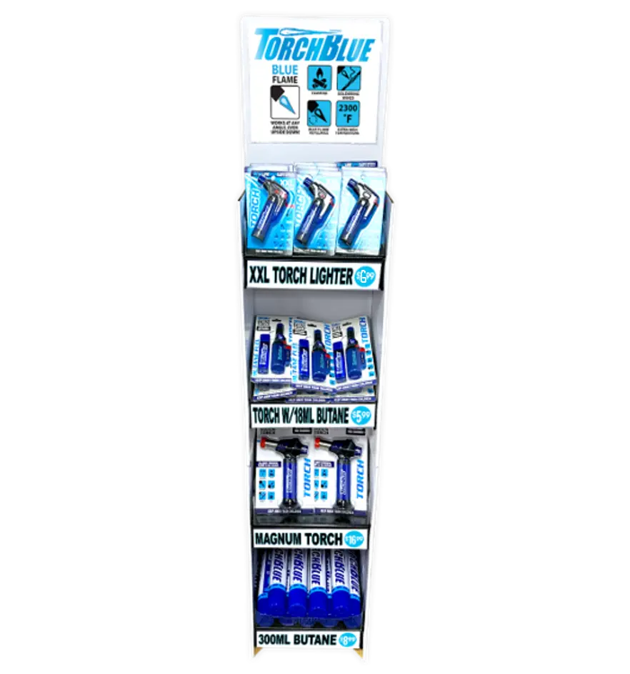 Butane Torch Lighters Assortment Floor Display - 30 Pieces Per Retail Ready Display 88673 TORCH BLUE