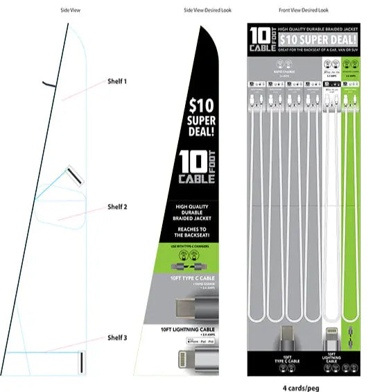 10FT Braided Sync and Charge Cable Assortment Floor Display - 24 Pieces Per Retail Ready Display 88585 GADGET GEAR