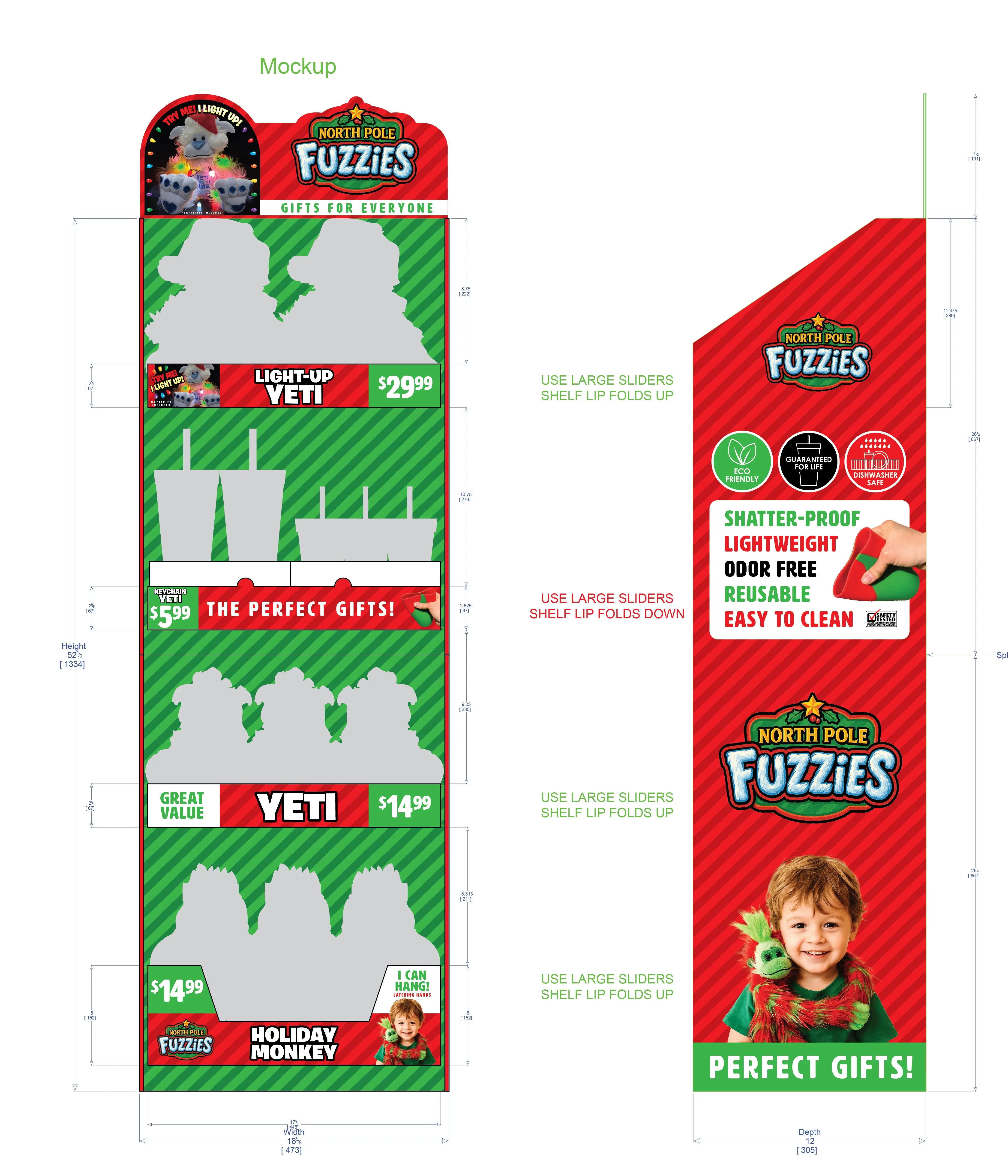 North Pole Fuzzies Yeti Gift Assortment Floor Display - 60 Pieces Per Retail Ready Display 88612 NOVELTY INC