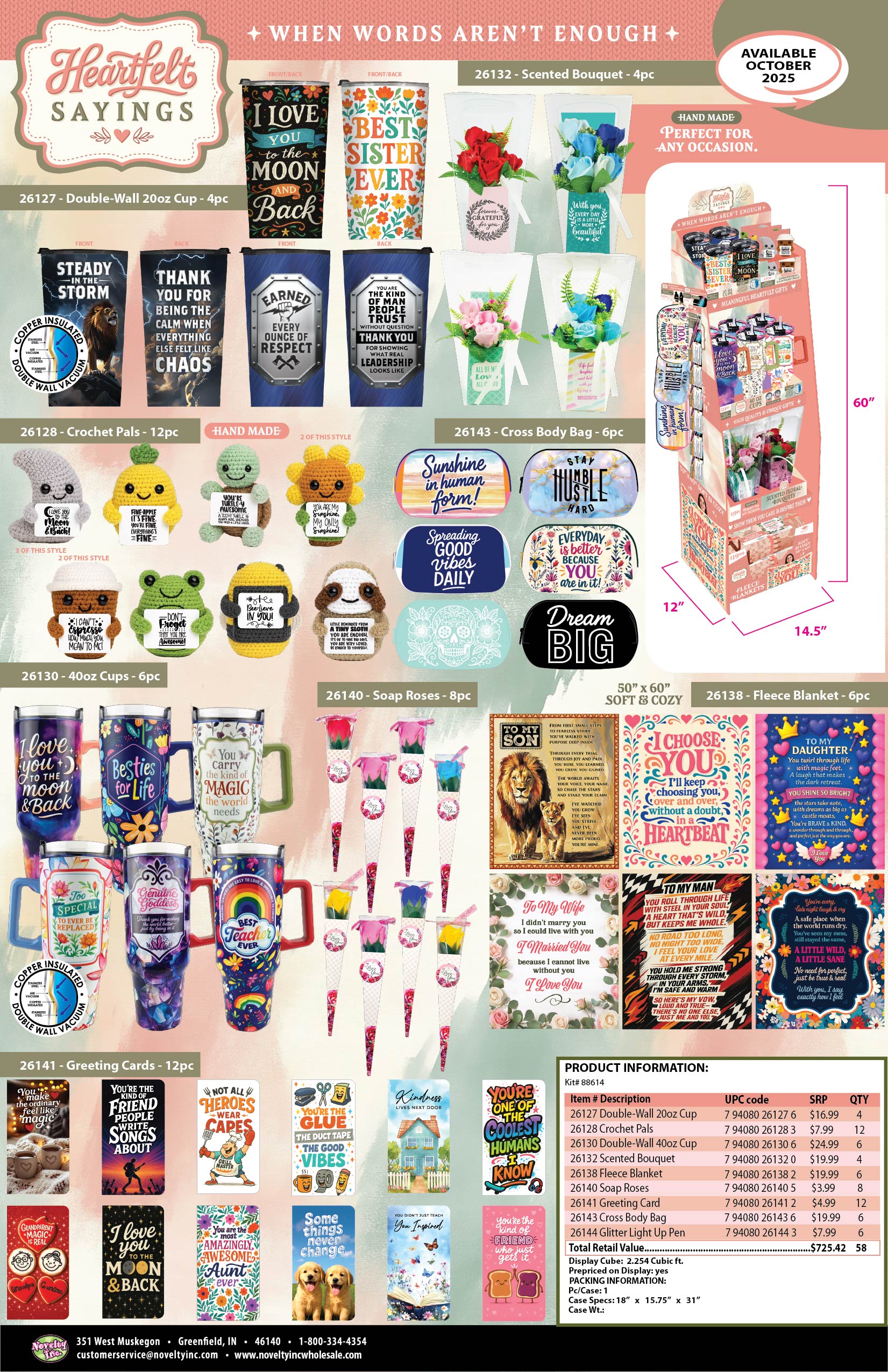 Heartfelt Sayings Gift Assortment Floor Display - 58 Pieces Per Retail Ready Display Kit 88614 KIPP BROTHERS