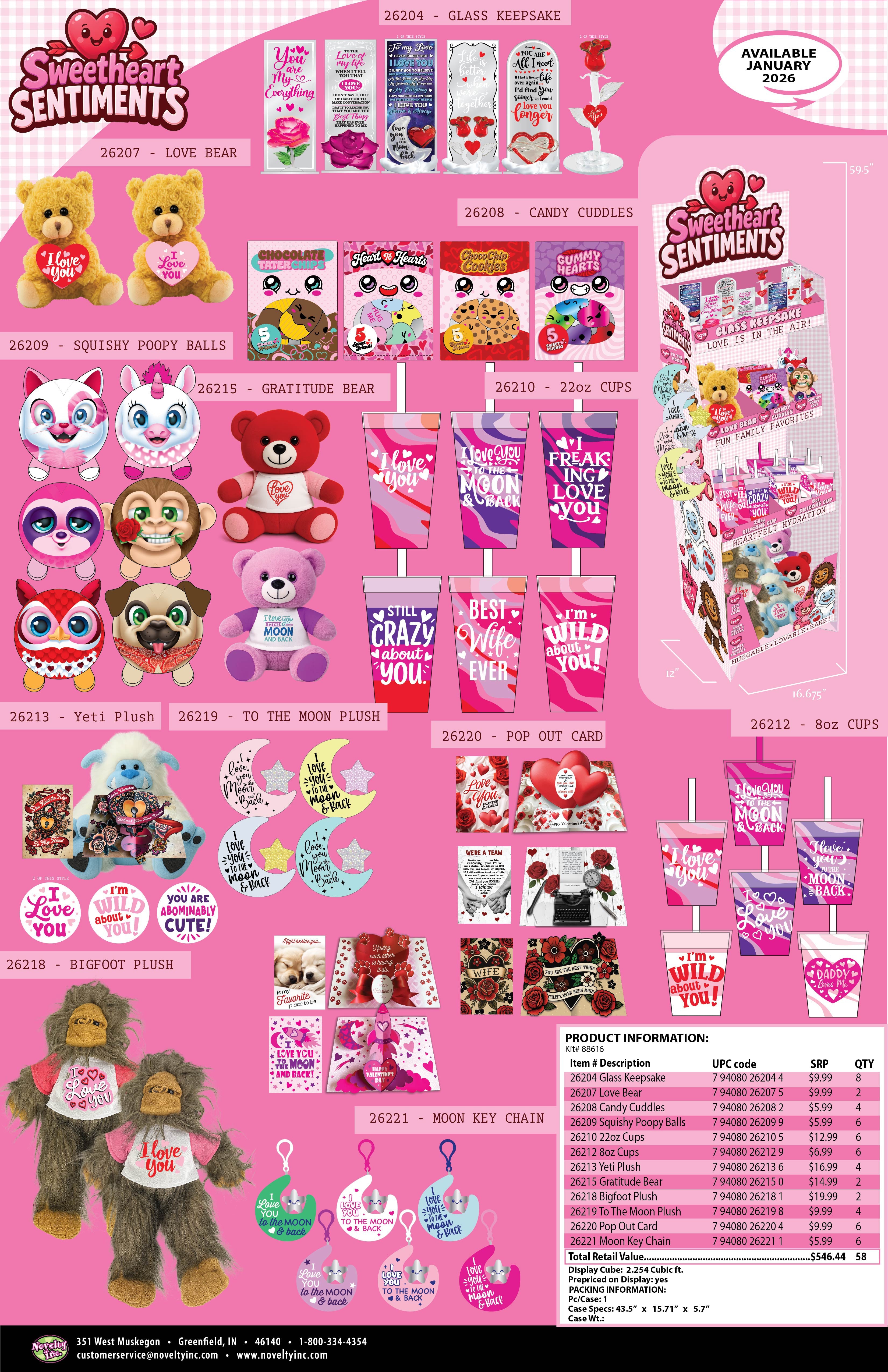 Valentines Day Glass Plush and Gift Assortment Floor Display - 56 Pieces Per Retail Ready Display Kit 88616 NOVELTY INC