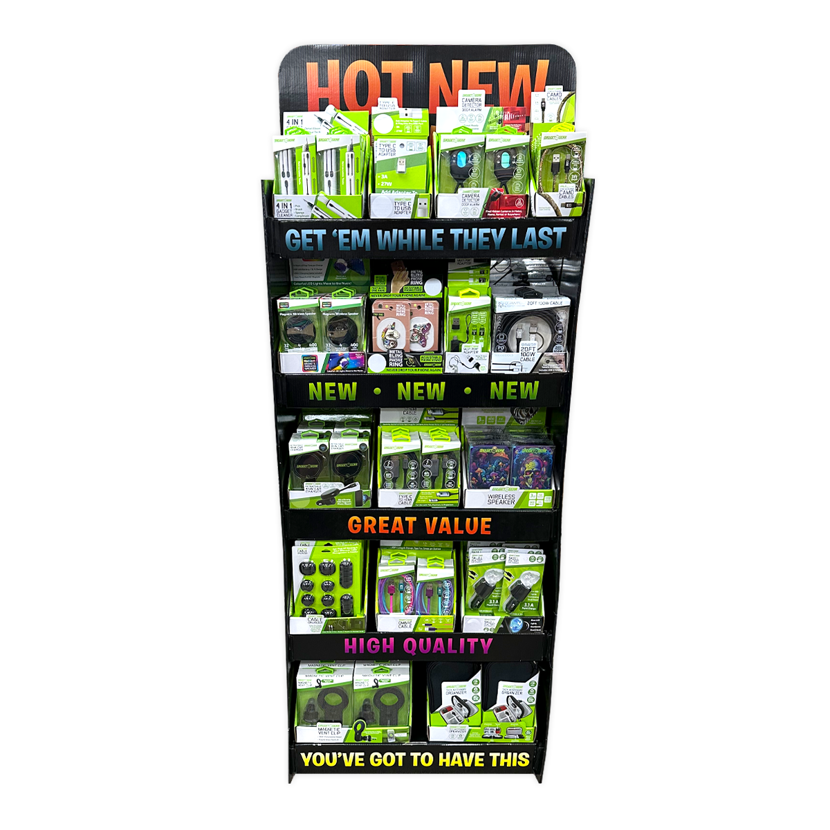 Gadget Gear - Tech Accessories Assortment Floor Display - 102 Pieces Per Retail Ready Display Kit 88619 GADGET GEAR