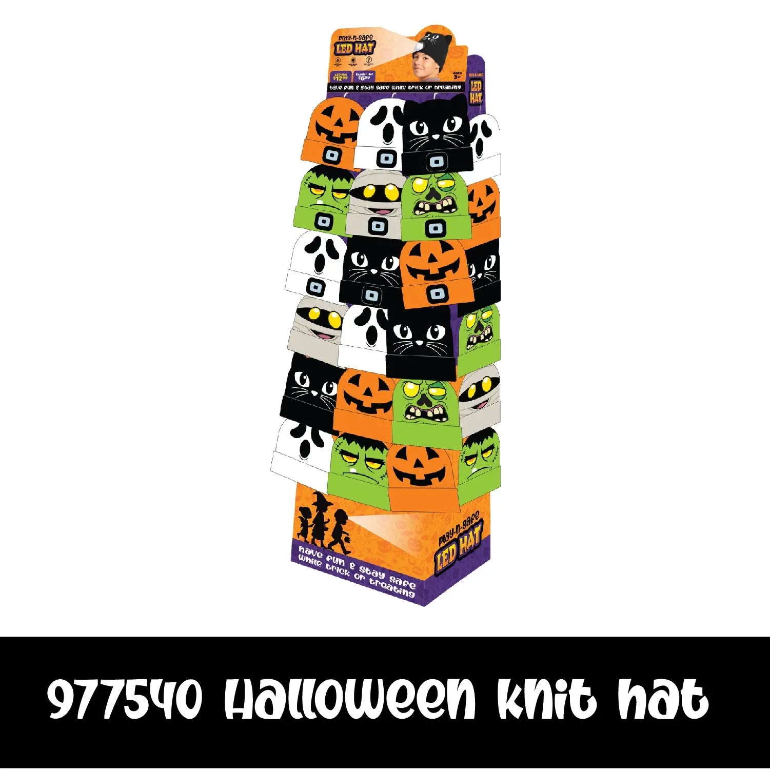 Halloween Knit Hat Beanie LED Light Assortment Floor Display - 36 Pieces Per Retail Ready Display  88463 KIPP BROTHERS
