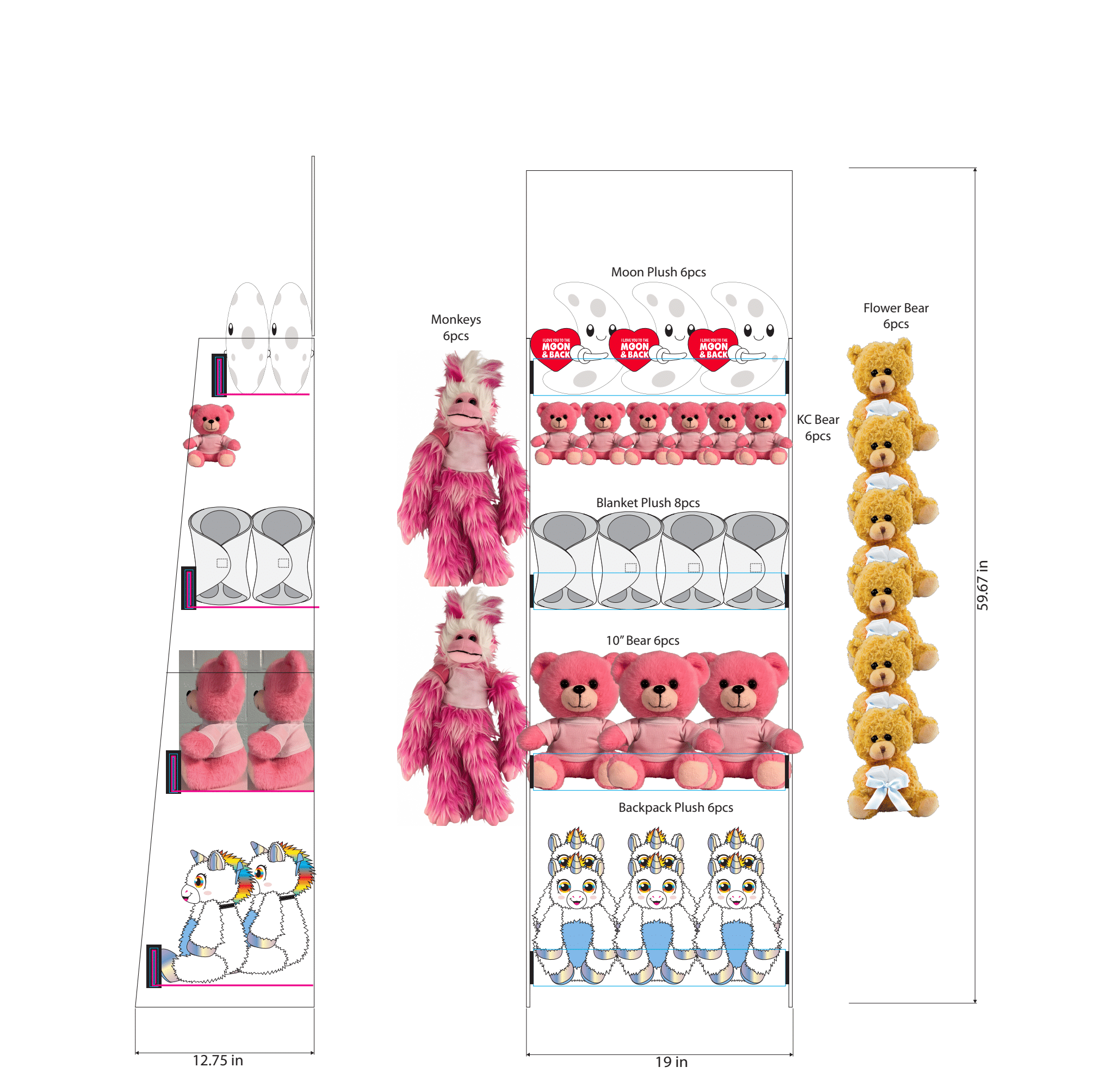Forever Fuzzy Plush Assortment Floor Display - 44 Pieces Per Retail Ready Display Kit 88613 NOVELTY INC