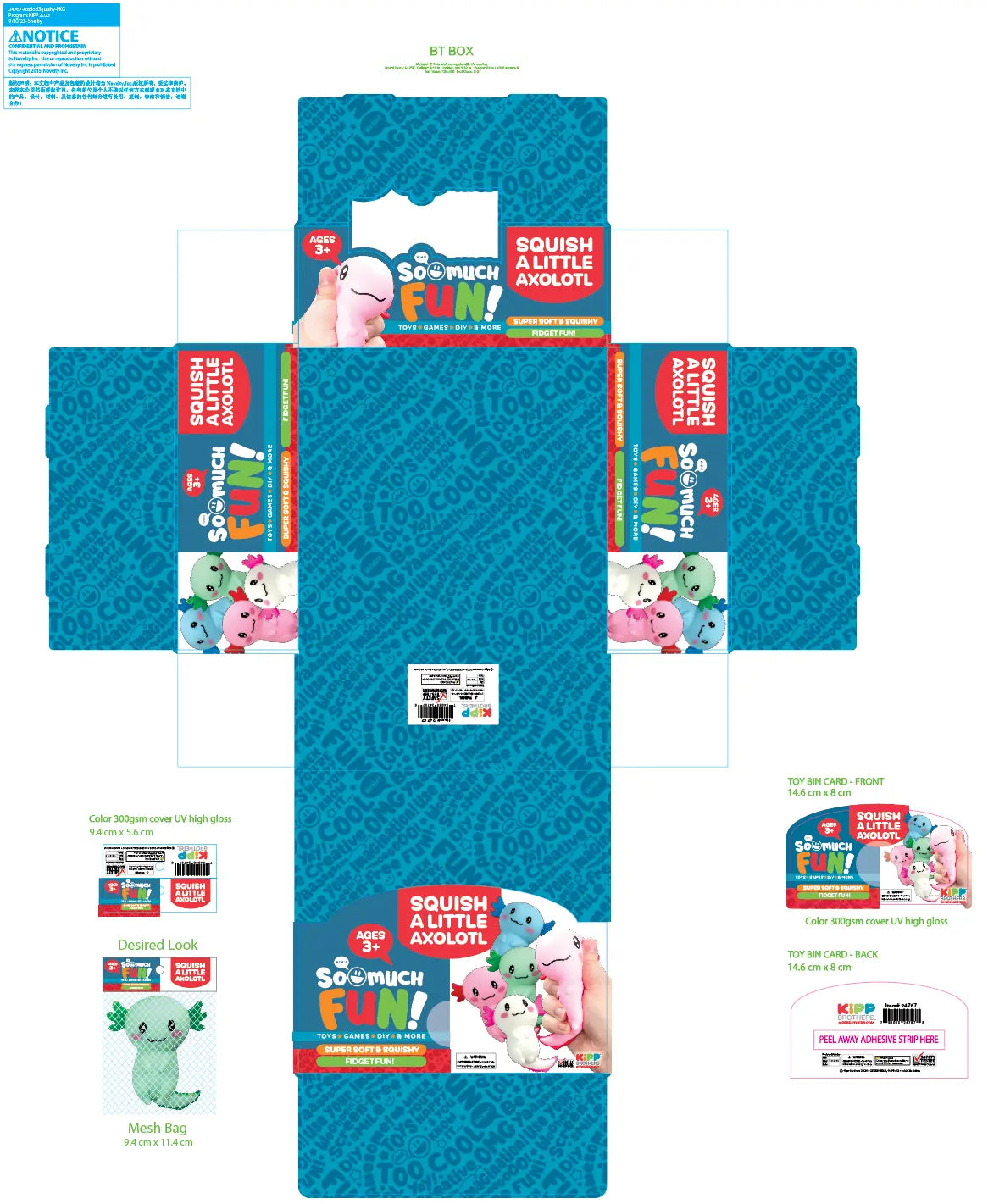 Squish and Squeeze Axolotl Toy - 12 Pieces Per Retail Ready Display 24767 KIPP BROTHERS