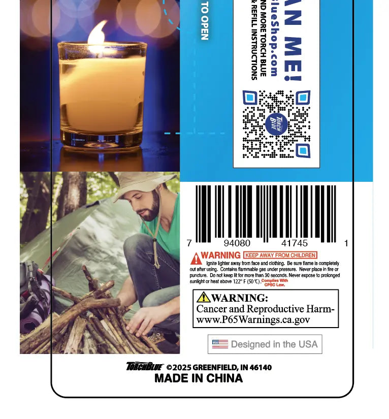 Thin Tube Utility Lighter - 8 Pieces Per Retail Ready Display 41745 TORCH BLUE