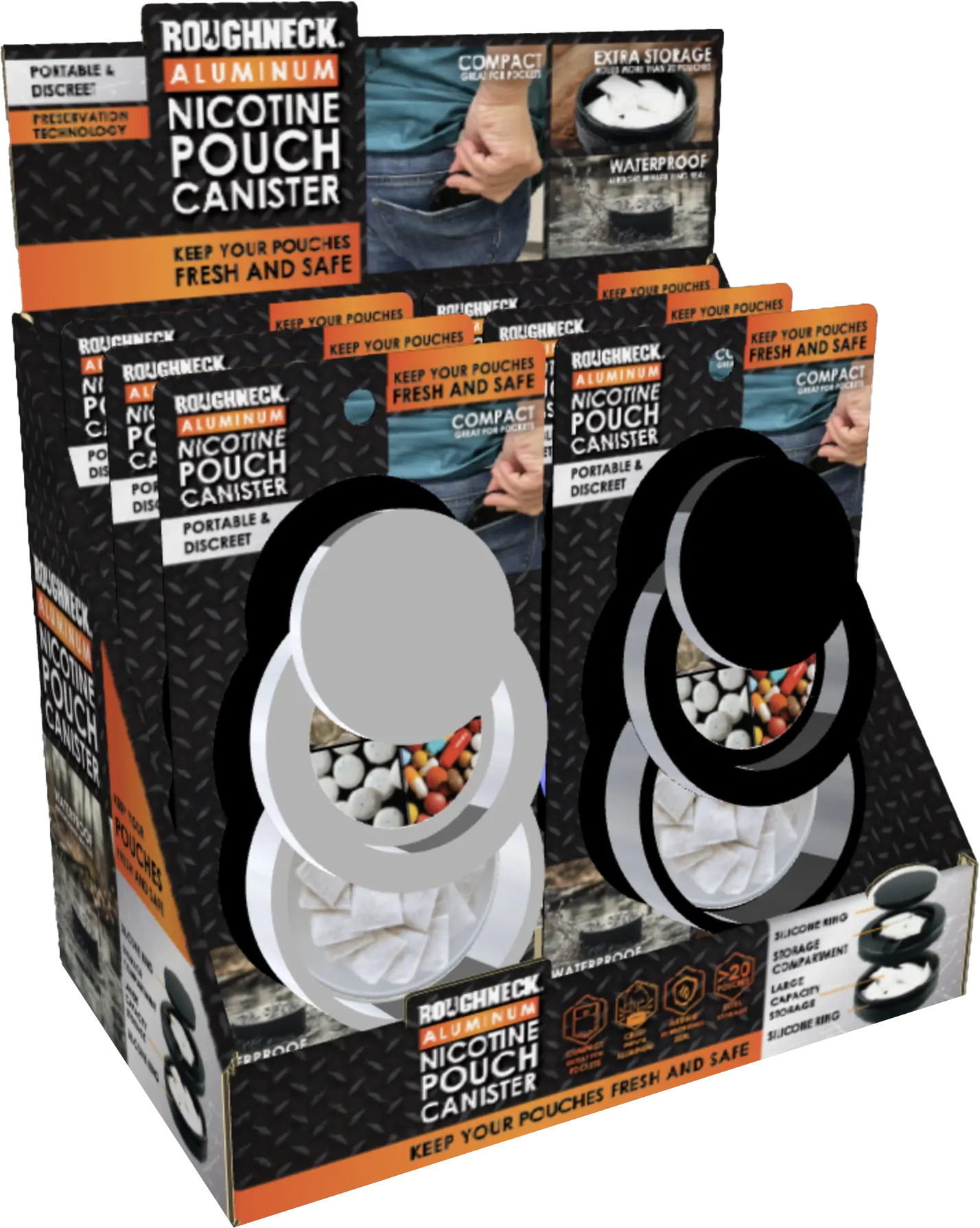 Nicotine Pouch And Storage Canisters  - 6 Pieces Per Retail Ready Display 25681 ROUGHNECK