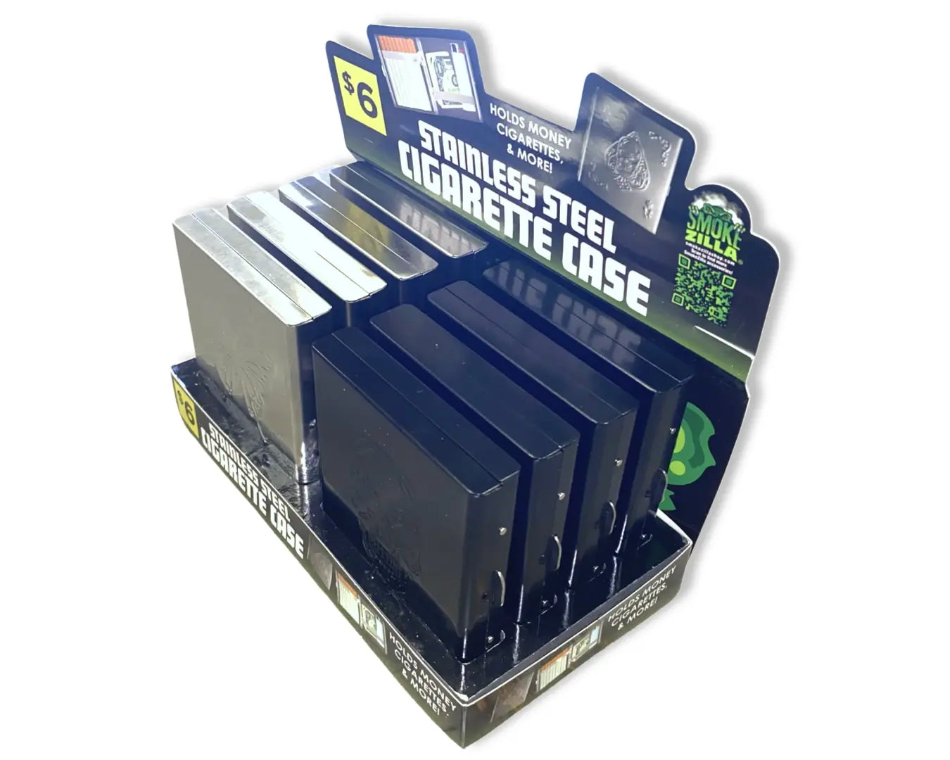 Metal Cigarette Case with Hinged Lid - 8 Pieces Per Retail Ready Display 40349 SMOKEZILLA