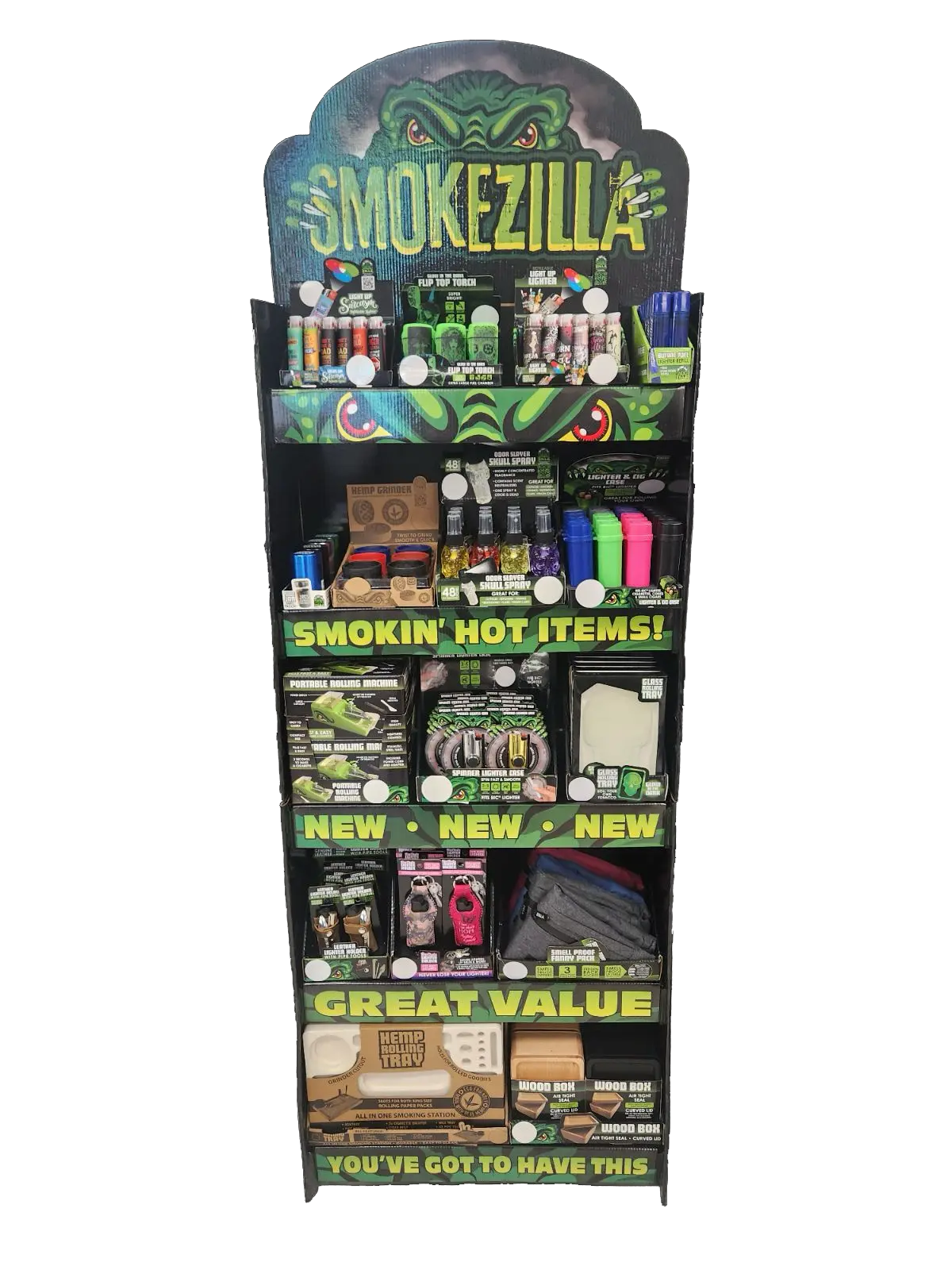 Curated Smokezilla Top Sellers Assorted Smoking Accessories Floor Display 88661 SMOKEZILLA