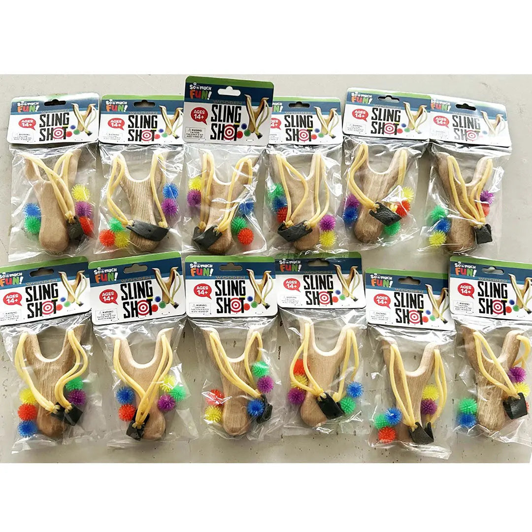 Classic Wooden Sling Shot with Spiky Balls - 12 Pieces Per Pack 23669 KIPP BROTHERS
