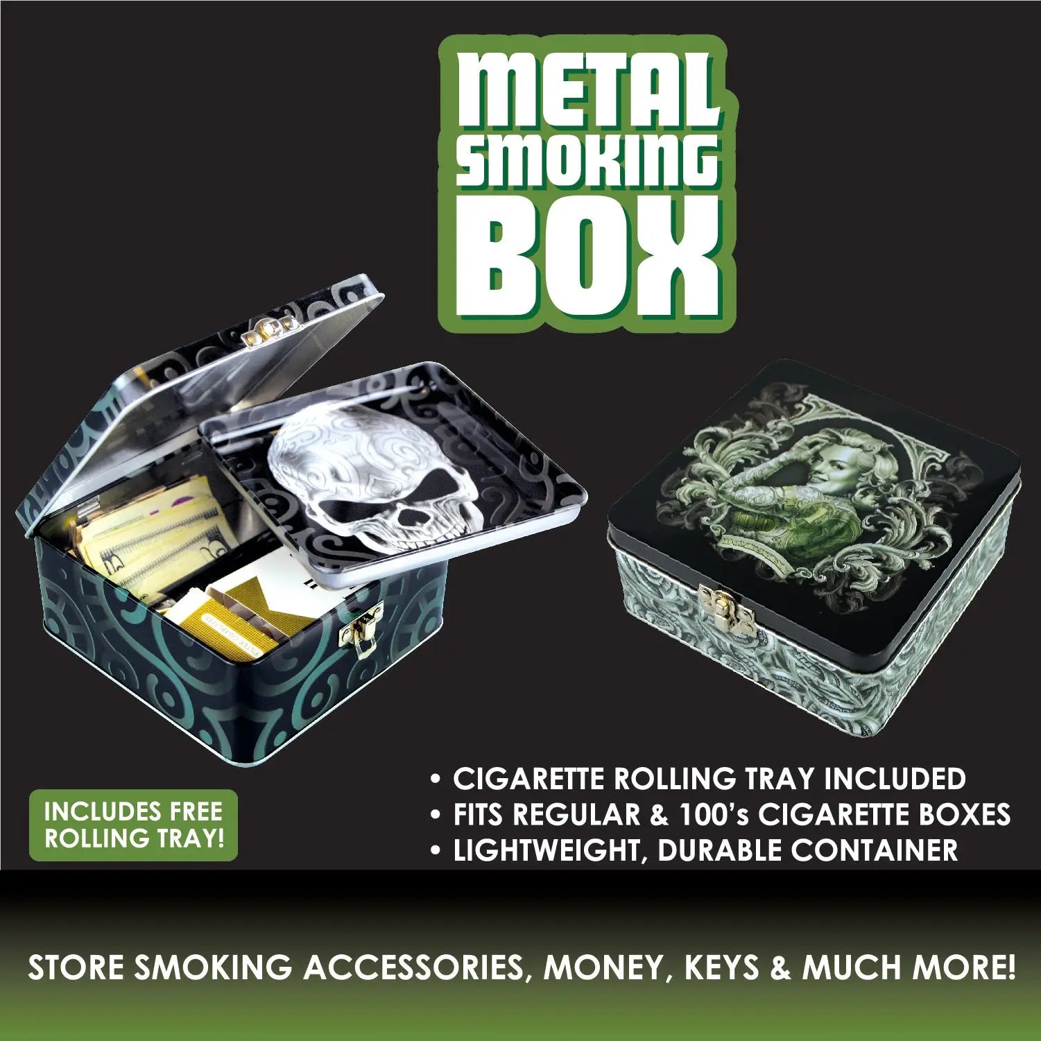 Metal Storage Box with Roll Tray - 6 Pieces Per Retail Ready Display 20359 SMOKEZILLA