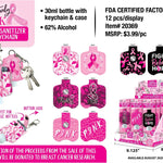 Breast Cancer Awareness Pink Hand Sanitizer Key Chain - 12 Pieces Per Retail Ready Display 20369 KIPP BROTHERS