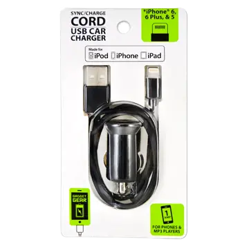 Car Charger USB Port with USB to Lightning Charging Cable Set - 2 Pieces Per Pack 20685 GADGET GEAR