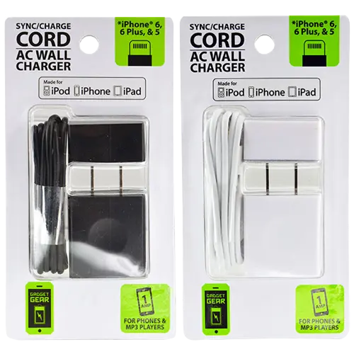 AC Wall Charger USB Port with USB to Lightning Charging Cable Set - 2 Pieces Per Pack 20687 GADGET GEAR