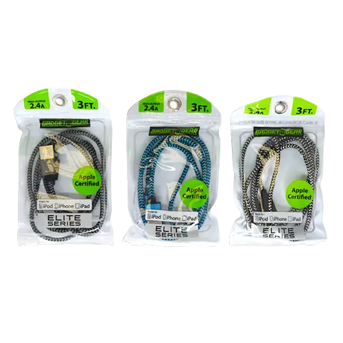 Charging Cable Elite USB to Lightning 3FT 2.4 Amp - 3 Pieces Per Pack 21154 GADGET GEAR
