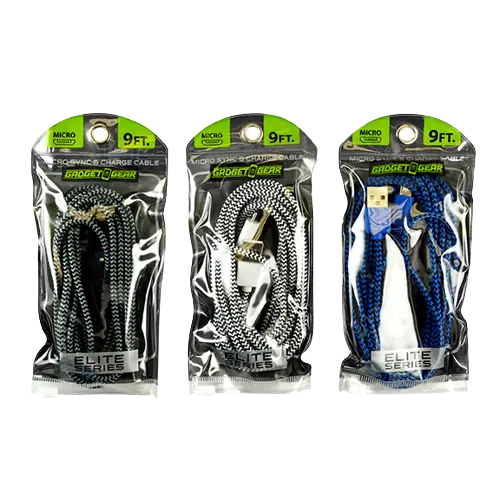 Charging Cable Elite Cloth USB to Micro-USB 9FT - 3 Pieces Per Pack 21155 GADGET GEAR
