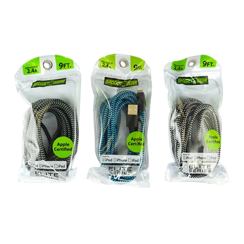 Charging Cable Elite Cloth USB to Lightning 9FT 2.4 Amp - 3 Pieces Per Pack 21156 GADGET GEAR