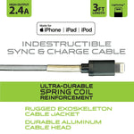 Charging Cable Elite Indestructible USB to Lightning 3FT 2.4 Amp - 3 Pieces Per Pack 21158 GADGET GEAR