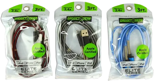 Charging Cable Elite Indestructible USB to Lightning 3FT 2.4 Amp - 3 Pieces Per Pack 21158 GADGET GEAR