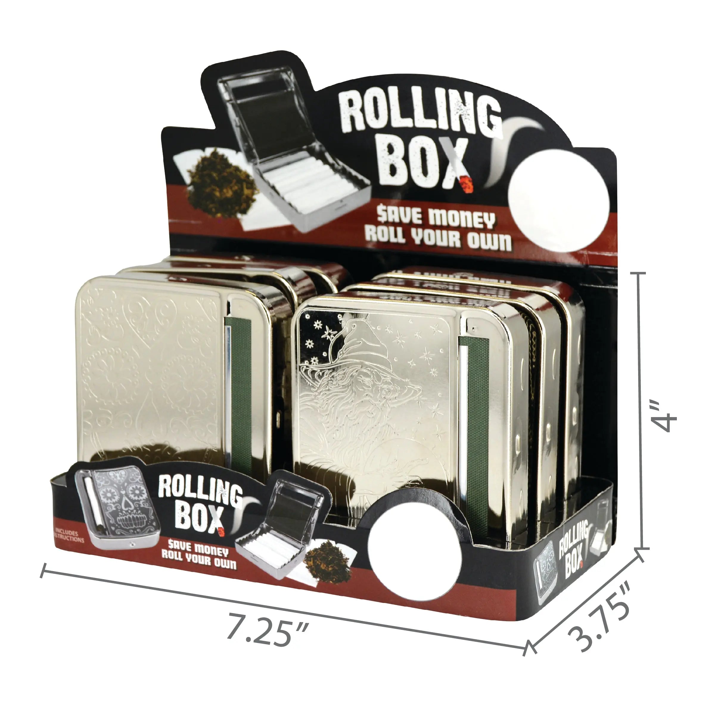 Metal Cigarette Rolling Box with Engraved Top - 6 Pieces Per Retail Ready Display 21502 NOVELTY INC