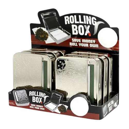 Metal Cigarette Rolling Box with Engraved Top - 6 Pieces Per Retail Ready Display 21502 NOVELTY INC