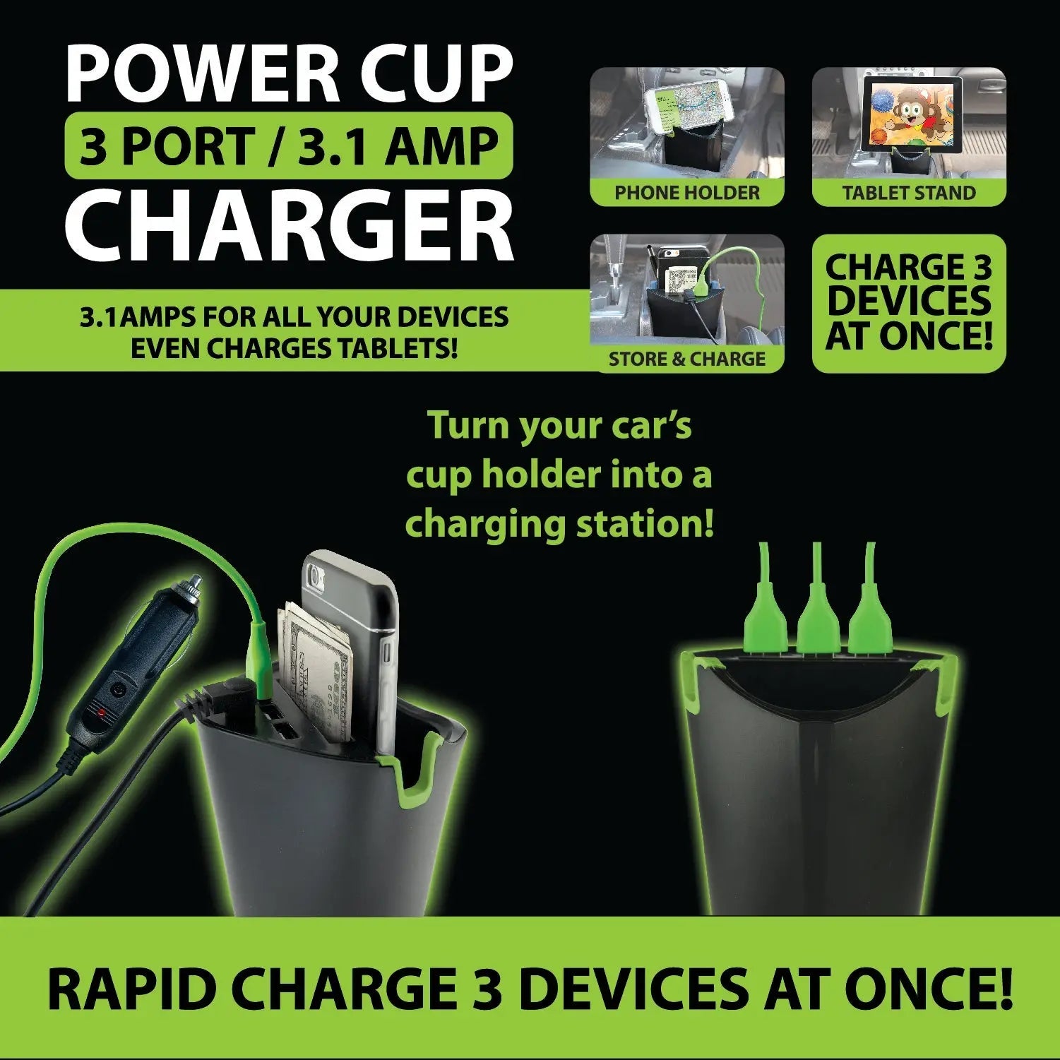 Cup Holder Multi-Port Charger - 4 Pieces Per Retail Ready Display 21522 GADGET GEAR