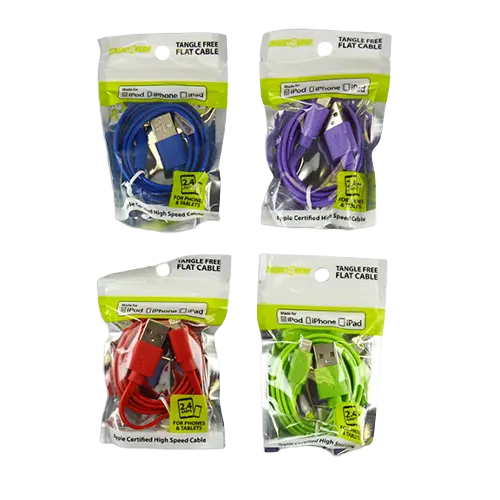 Charging Cable USB to Lightning Flat 3FT - 4 Pieces Per Pack 21562 GADGET GEAR