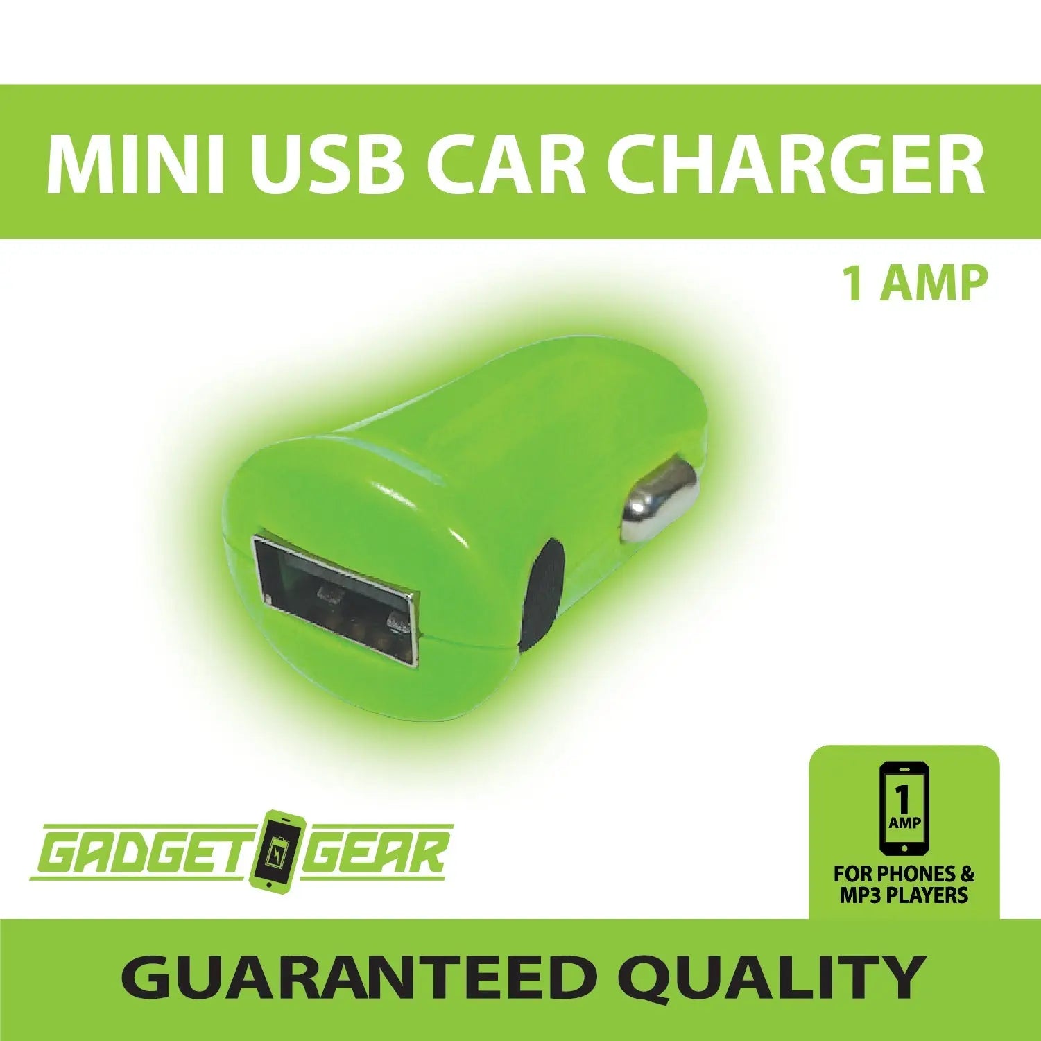 Car Charger with USB Port 1 Amp - 3 Pieces Per Pack 21565 GADGET GEAR