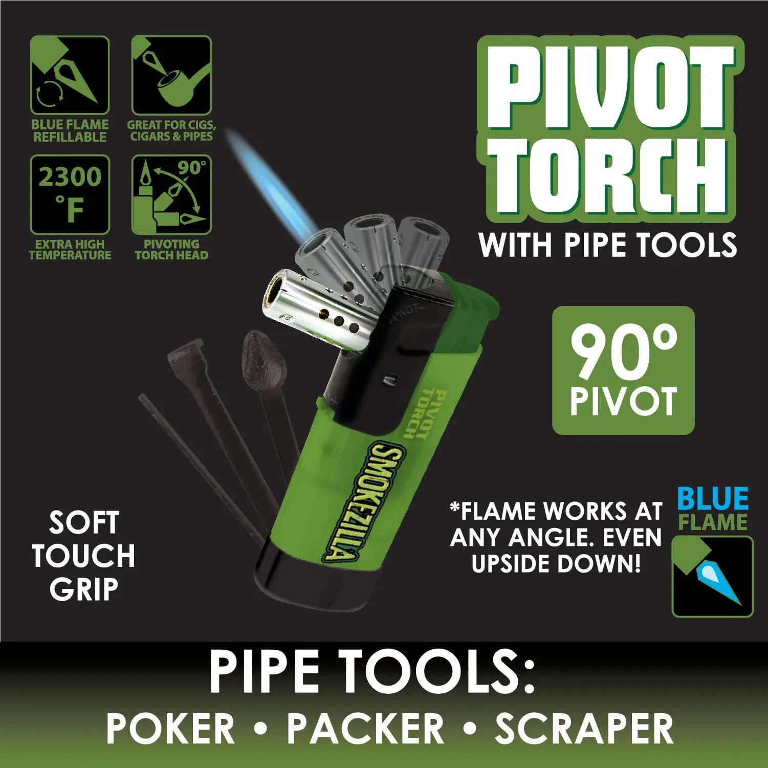 Pivot Head Torch Lighter with Tools - 12 Pieces Per Retail Ready Display 21746 SMOKEZILLA