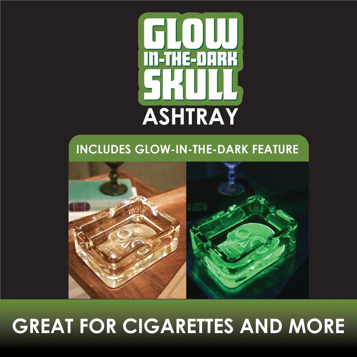 Glow in The Dark Skull Glass Ashtray - 6 Per Retail Ready Display 21750 SMOKEZILLA