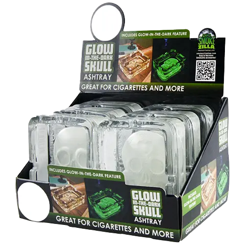 Glow in The Dark Skull Glass Ashtray - 6 Per Retail Ready Display 21750 SMOKEZILLA