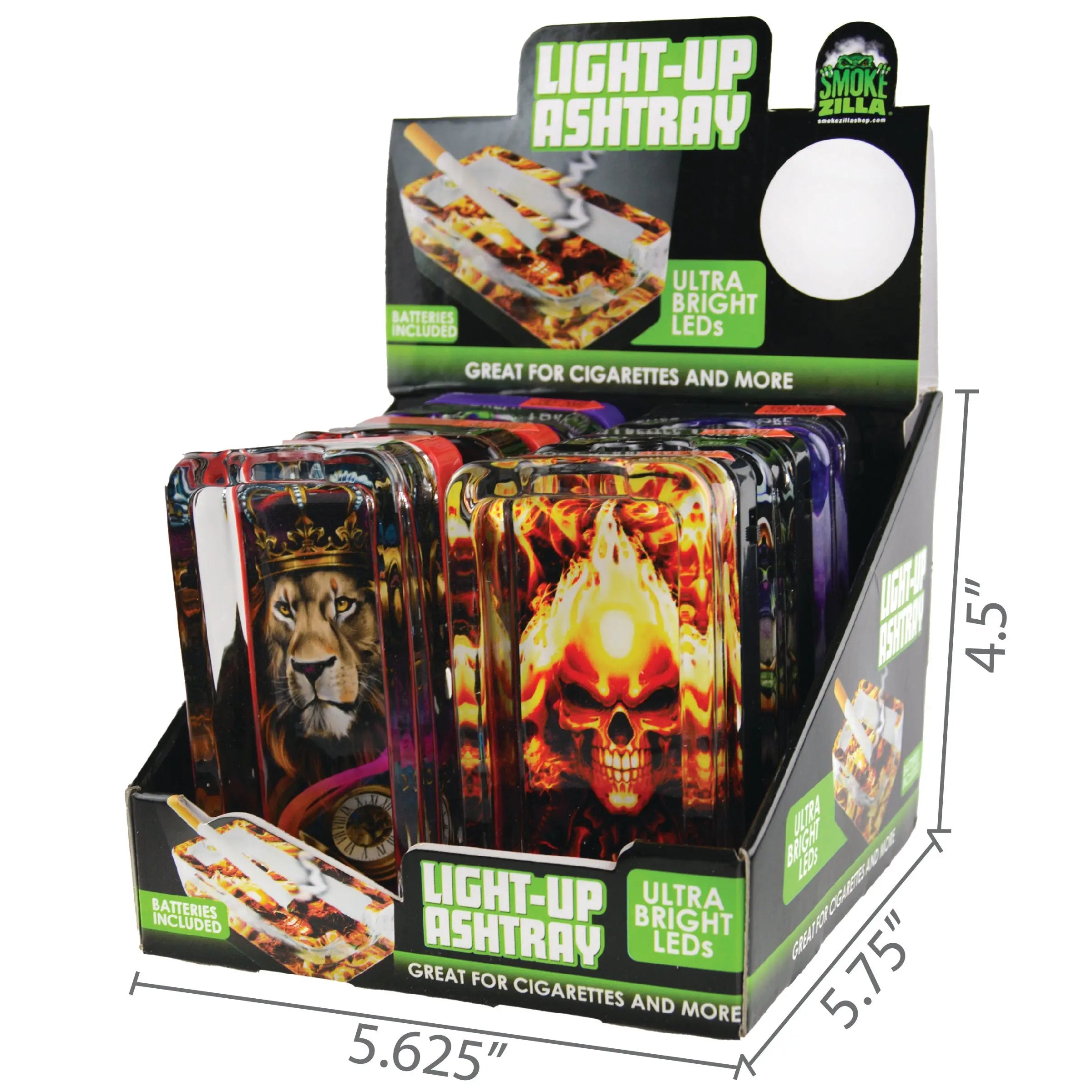 Glass Ashtray with LED Light-Up Design - 6 Per Retail Ready Display 21754 SMOKEZILLA